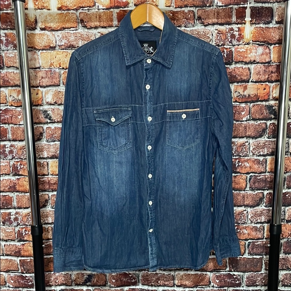 Express men’s Denim Button-Up Shirt medium fitted western classic